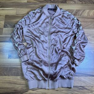 Carli Bybel‎ x Misguided Satin Jacket Taupe Full Zip Women's Size 4